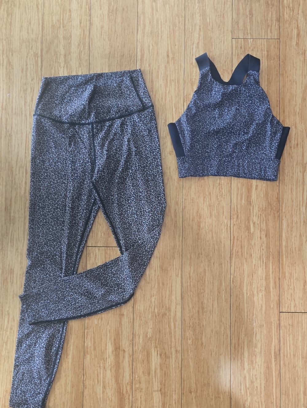 Varley Leopard Print Active Leggings & Crop Top Set - Black